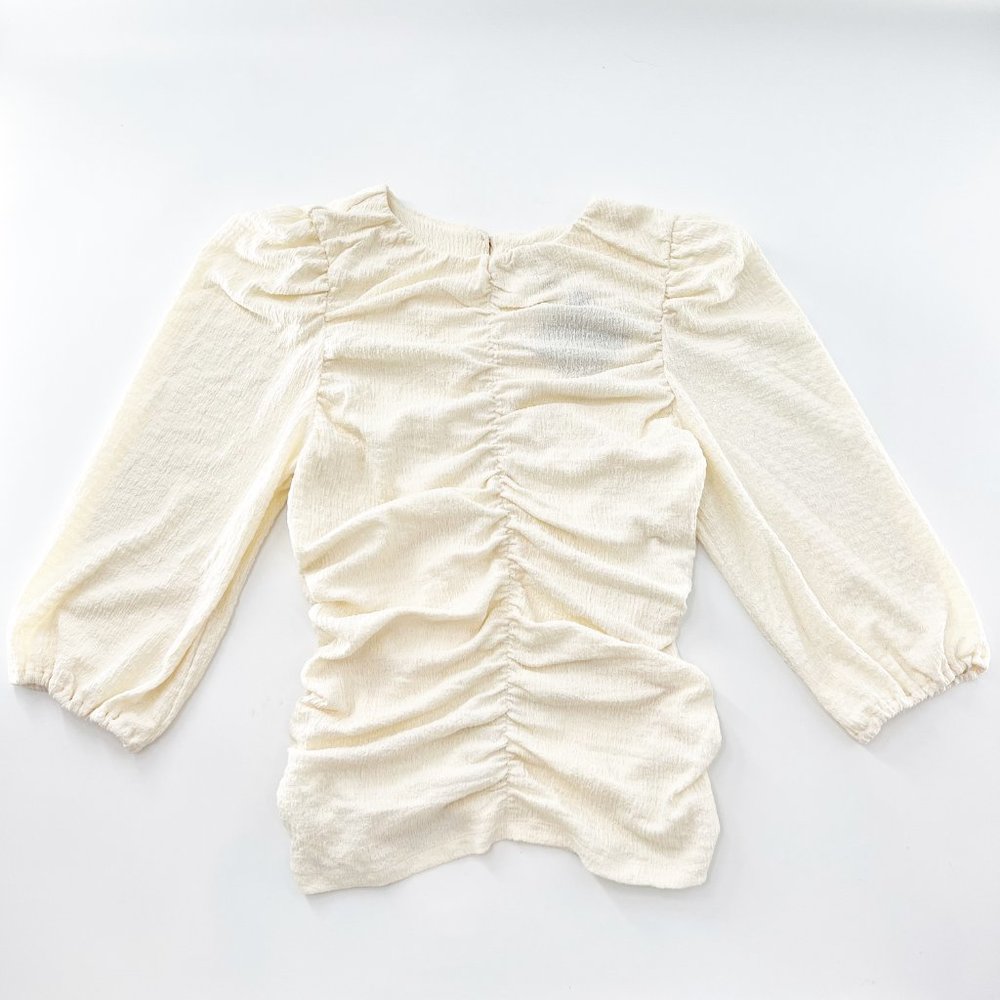 Marc New York Ruching puff sleeve cream color TOP Blouse Size L NWT